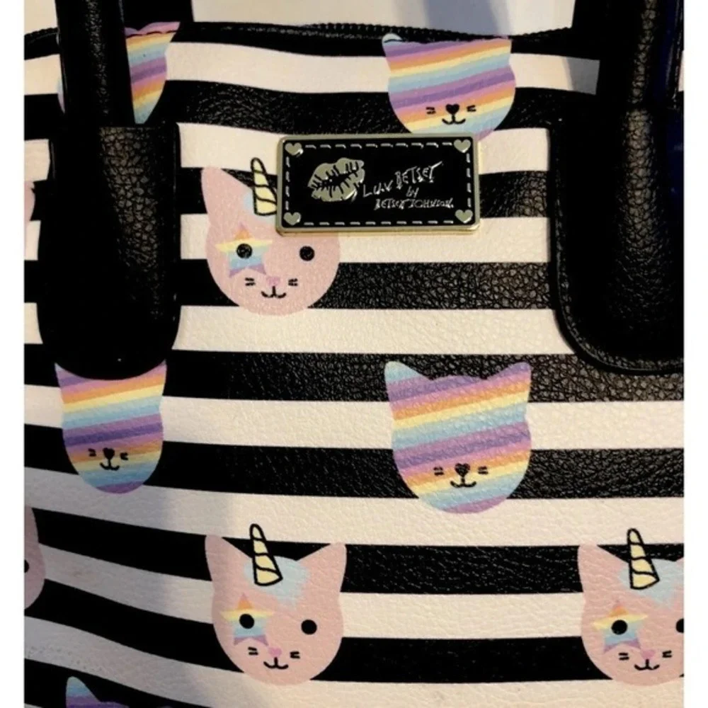 Unicorn Cat Rainbow Striped Mini Satchel  Luv Betsey Johnson Crossbody Bag Purse